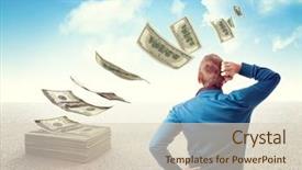  Presentation with man looking up happy - Slide set having man look his money fly background and a lemonade colored foreground