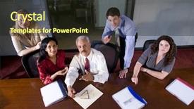  Presentation with team meeting - Cool new slides with man lookin upward - multiethnic business team meeting backdrop and a wine colored foreground