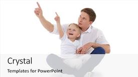  Presentation with young child brain development - Beautiful presentation design featuring man lookin upward - young happy father with sweet backdrop and a white colored foreground
