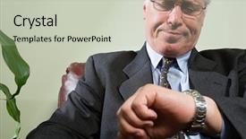  Presentation with man watching woman preparing vegetables - Slide set consisting of man looking anxiously at watch background and a soft green colored foreground