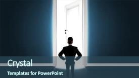  Presentation with man door - Colorful presentation design enhanced with man looking at big bright backdrop and a  colored foreground