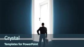  Presentation with man door - Amazing slide deck having man looking at big bright backdrop and a ocean colored foreground