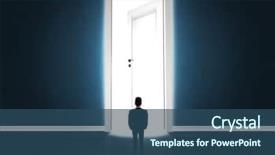  Presentation with man door - Slides enhanced with man looking at big bright background and a ocean colored foreground