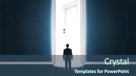  Presentation with man door - Presentation theme enhanced with man looking at big bright background and a ocean colored foreground