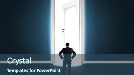  Presentation with man door - Audience pleasing PPT theme consisting of man looking at big bright backdrop and a  colored foreground
