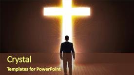  Presentation with railroad crossing railroad crossing sign - Slide deck featuring man looking at bright cross background and a tawny brown colored foreground