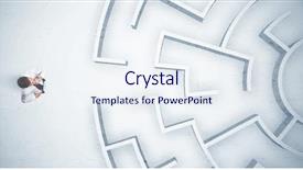  Presentation with business man climbs up to the top of 3d success stairs steps - Presentation design with man looking at circular maze background and a  colored foreground