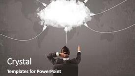  Presentation with transfer - Audience pleasing slide set consisting of man looking at cloud transfer backdrop and a dark gray colored foreground