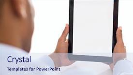  Presentation with digital - Audience pleasing theme consisting of man looking at digital tablet backdrop and a sky blue colored foreground