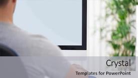  Presentation with my panorama on computer screen - Colorful theme enhanced with man looking at empty computer backdrop and a light gray colored foreground