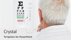  Presentation with eye medical - Colorful presentation design enhanced with man looking at eye chart backdrop and a light gray colored foreground