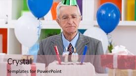  Presentation with 70th birthday - Beautiful PPT layouts featuring man looking at his birthday backdrop and a coral colored foreground