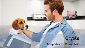  Presentation with paperwork - Presentation design consisting of man-looking-at-paperwork background and a light blue colored foreground