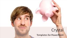  Presentation with piggy bank broken piggybank - Slide deck enhanced with man looking at piggy bank background and a lemonade colored foreground