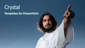  Presentation with sky blue - Presentation having man looking like jesus pointing background and a ocean colored foreground