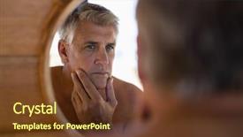  Presentation with man looking up happy - Audience pleasing theme consisting of man looking mirror cottage safari vacation backdrop and a tawny brown colored foreground