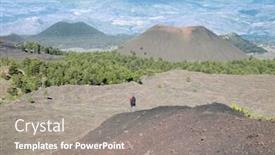  Presentation with lava - Colorful PPT theme enhanced with man looking old lava cooled and volcanic cone in etna park sicily backdrop and a gray colored foreground