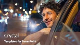  Presentation with car business - Cool new slide deck with man looking outside from car backdrop and a violet colored foreground