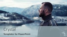  Presentation with house - Audience pleasing slide set consisting of man-looking-over-hardangerfjord backdrop and a light blue colored foreground