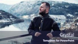  Presentation with house - Cool new PPT theme with man-looking-over-hardangerfjord backdrop and a navy blue colored foreground