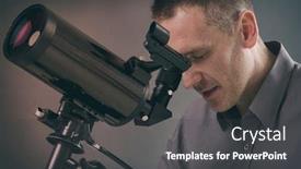  Presentation with telescope - Amazing PPT theme having man-looking-skyward-through-astronomical backdrop and a dark gray colored foreground