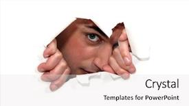  Presentation with rip paper - Presentation design enhanced with man looking through a ripped background and a light gray colored foreground