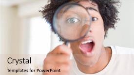  Presentation with looking glass - Audience pleasing presentation design consisting of man looking through magnifying glass backdrop and a  colored foreground