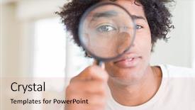  Presentation with african american seniors - PPT theme featuring man looking through magnifying glass background and a  colored foreground