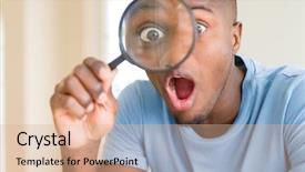  Presentation with looking glass - Cool new presentation with man looking through magnifying glass backdrop and a coral colored foreground