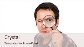  Presentation with looking glass - Theme having man looking through magnifying glass background and a lemonade colored foreground