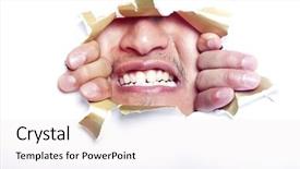  Presentation with korean - PPT theme consisting of man looking through ripped paper background and a white colored foreground