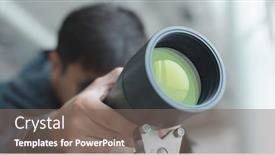  Presentation with telescope - PPT theme with man looking through telescope to observe the bird habitat background and a gray colored foreground