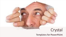  Presentation with torn paper - Audience pleasing presentation theme consisting of man looking through torn paper backdrop and a lemonade colored foreground