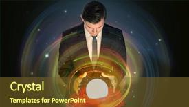  Presentation with crystal ball - PPT theme featuring man looking to the future background and a  colored foreground