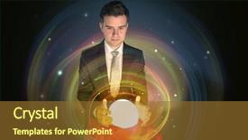  Presentation with crystal ball - Audience pleasing presentation theme consisting of man looking to the future backdrop and a  colored foreground