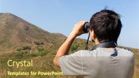  Presentation with binocular - Colorful slide deck enhanced with man looking with binocular backdrop and a tawny brown colored foreground