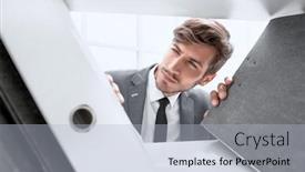  Presentation with closet - PPT layouts with man looks at documents background and a light blue colored foreground