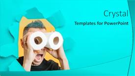  Presentation with covid coronavirus - Slides having man-looks-through-toilet-paper background and a white colored foreground