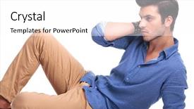  Presentation with fashion - Cool new PPT layouts with man lying down on white backdrop and a  colored foreground