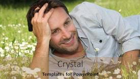  Presentation with grass - Presentation design consisting of man-lying-on-grass background and a coral colored foreground