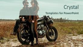  Presentation with cafe - Theme with man made - couple and cafe racer motorcycle background and a soft green colored foreground