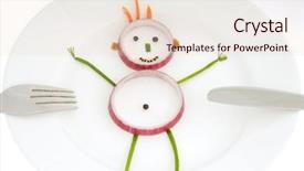  Presentation with man watching woman preparing vegetables - Presentation theme featuring man made out of vegetables background and a lemonade colored foreground