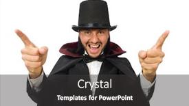  Presentation with magician - Presentation design featuring man magician isolated on white background and a dark gray colored foreground
