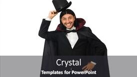  Presentation with magician - Slide deck having man magician isolated on white background and a dark gray colored foreground