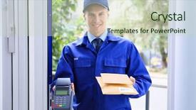  Presentation with terminal - PPT layouts with payment terminal in doorway background and a soft green colored foreground