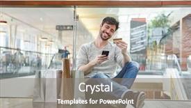  Presentation with online shopping - Slide deck having man makes online retail shopping background and a gray colored foreground