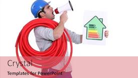  Presentation with energy efficiency - Presentation theme enhanced with man-making-announcement-about-energy background and a coral colored foreground