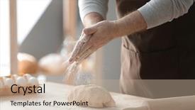  Presentation with egyptian man in make up - Slide deck featuring man making dough in kitchen background and a mint green colored foreground