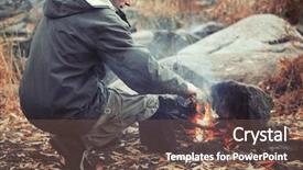  Presentation with fire - PPT theme featuring man making fire in mountains background and a  colored foreground