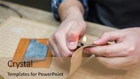 Presentation with leather craft - Colorful presentation design enhanced with man making leather wallet backdrop and a coral colored foreground
